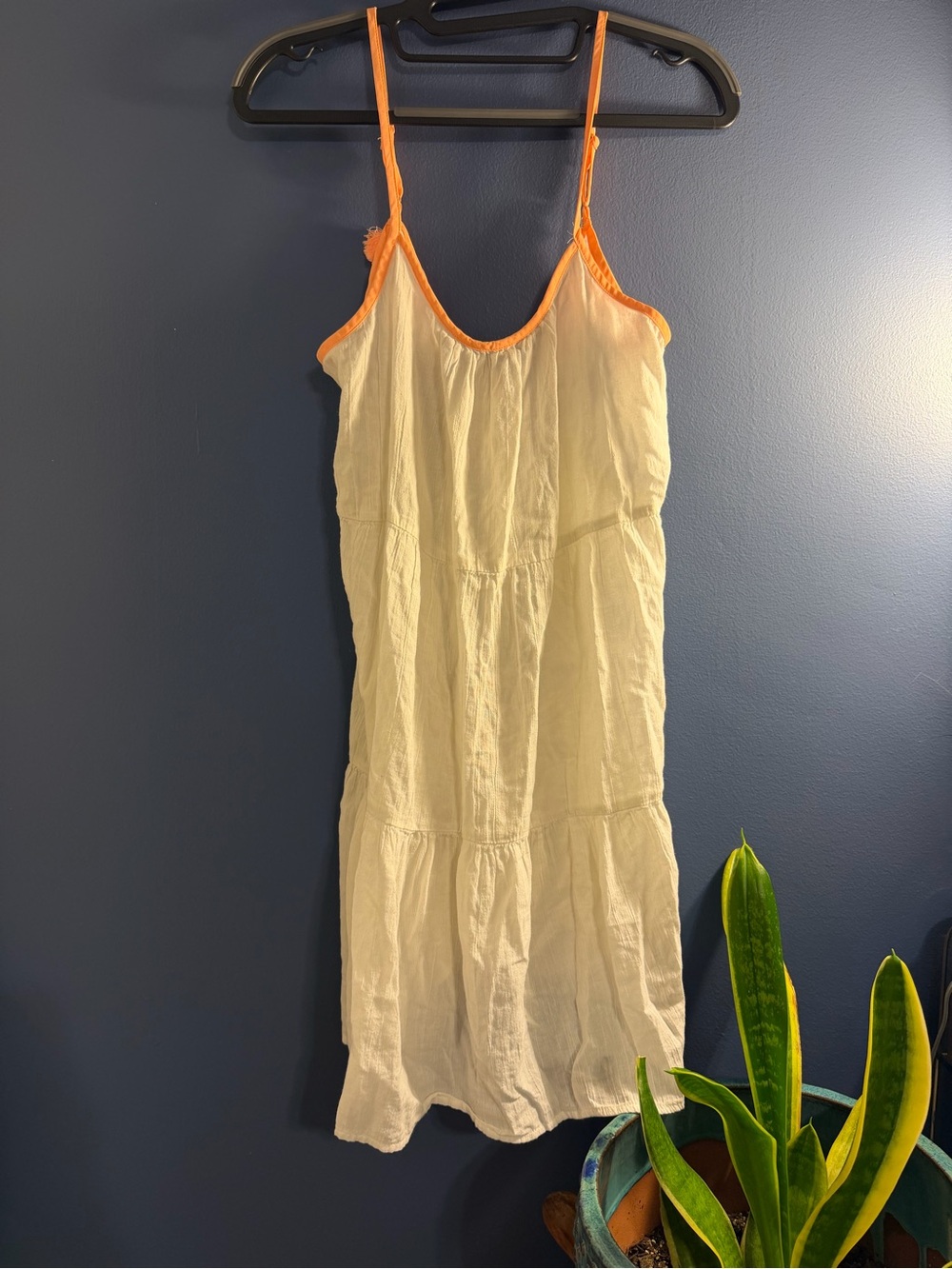 aerie White Slip Dress with Orange Trim Small petite